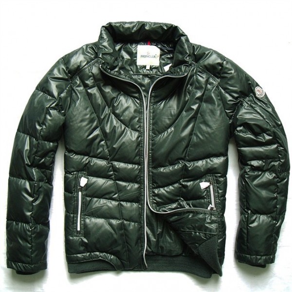 Moncler verde scuro collo di pelliccia e zip Uomo Giacche uscita